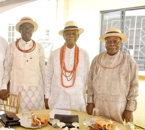 Chief Johnson Barovbe with Dr Goodie Ibru and Chief Engr Samson Okwesa at the 2019 USCL executive inauguration