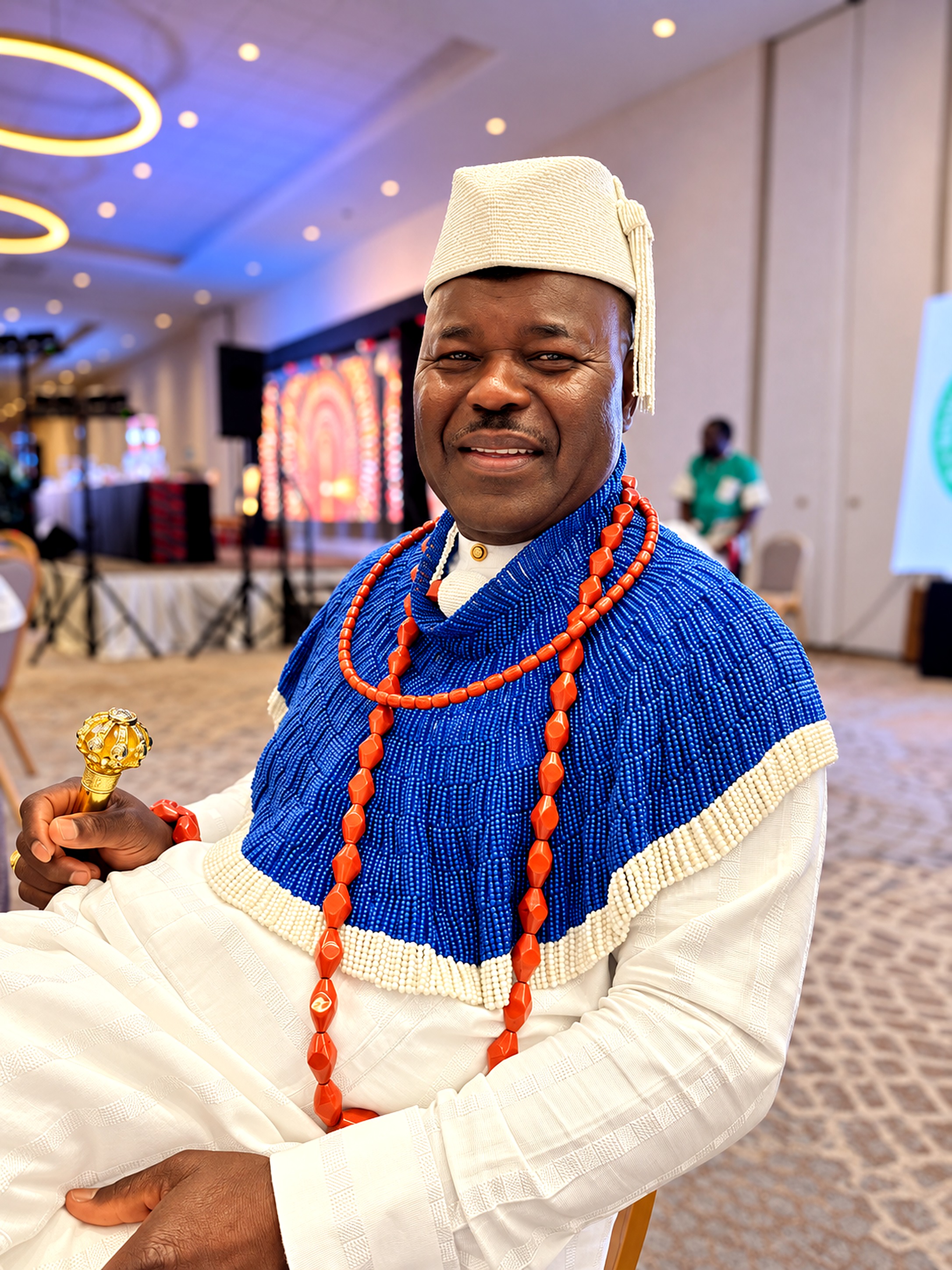 Olorogun Jonathan Ejuwa, Den Den of Agbon Kingdom, in traditional Urhobo attire