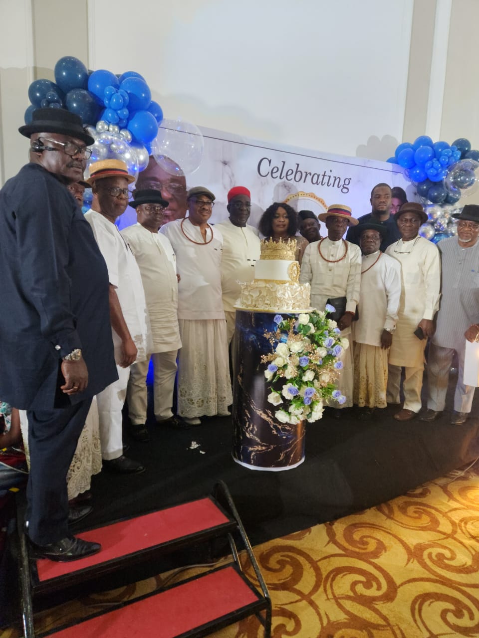 Urhobo Social Club Lagos members celebrating with Olorogun Friday Okoh and his wife