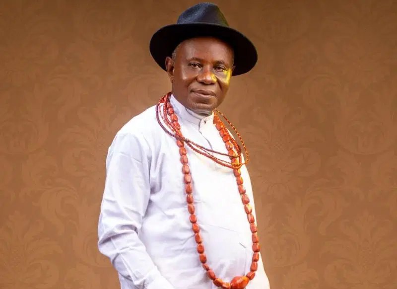 Chief (Sir) Lucky Arhere, President of the Urhobo Social Club Lagos, in traditional Urhobo regalia