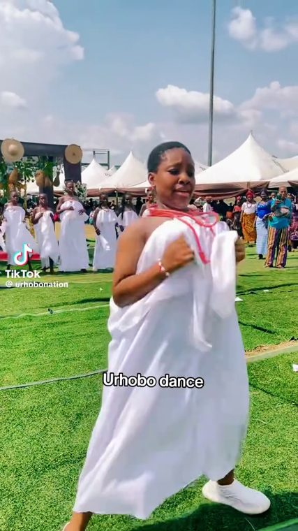 Urhobo dancers performing in traditional dress